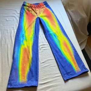 Sydney Carlson x Jaded London blue rainbow tie dye denim wide leg jeans